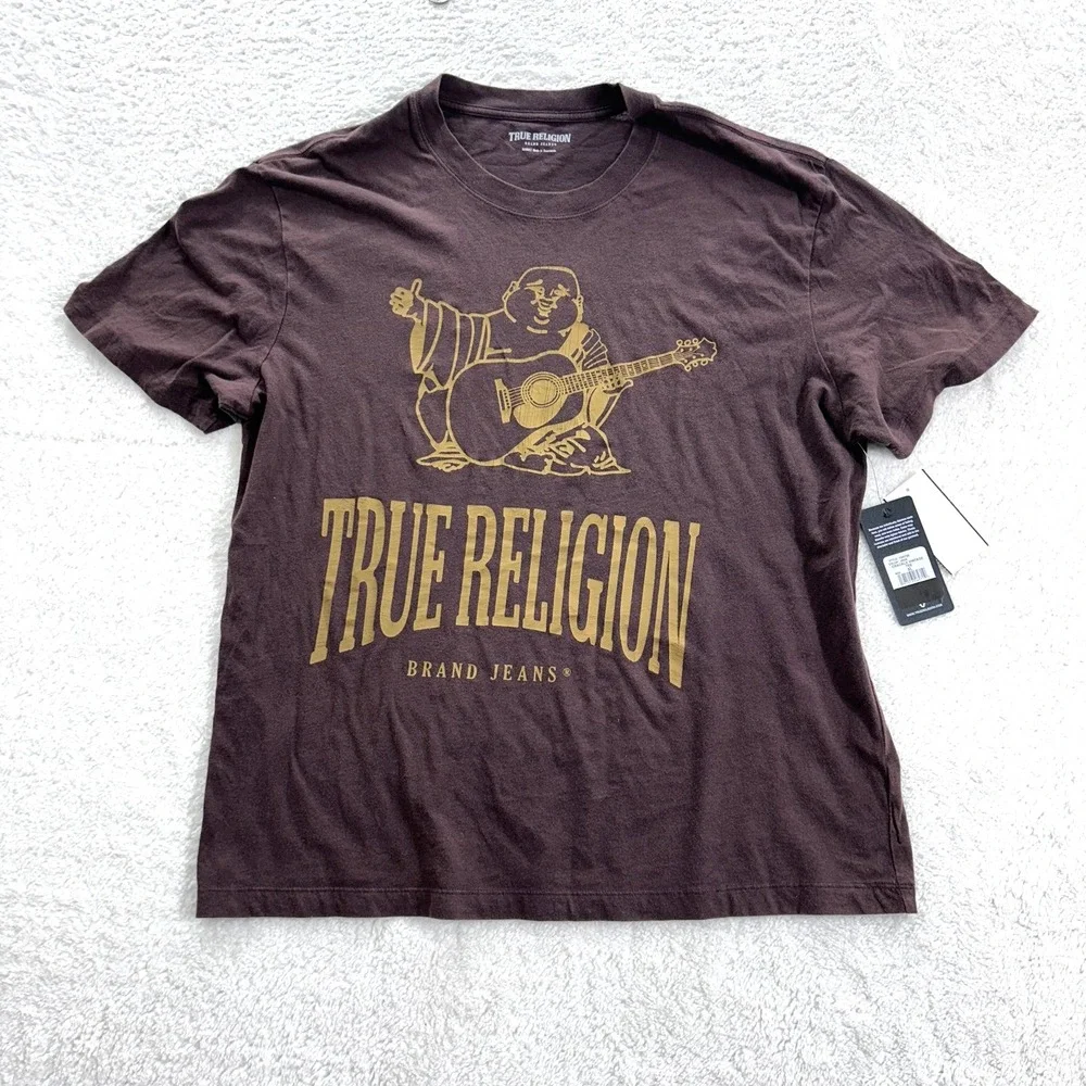 True Religion Men's XL Crackle Vintage Tee Coffee Bean‎